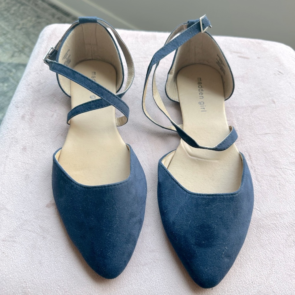 Navy suede strappy cross-cross flats